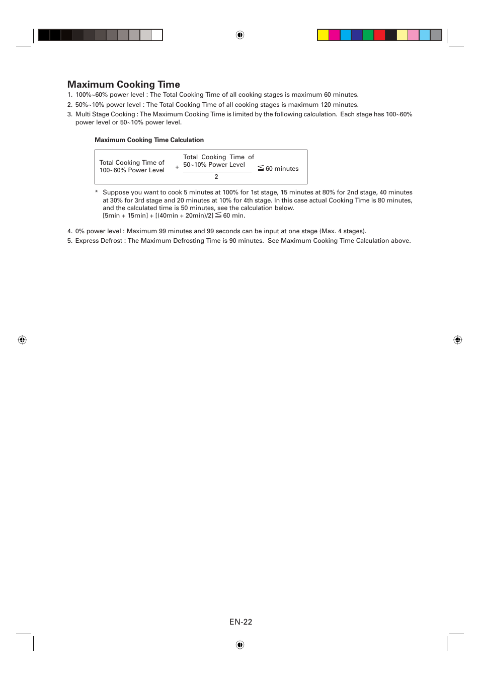 Maximum cooking time | Sharp CD2200M User Manual | Page 23 / 92