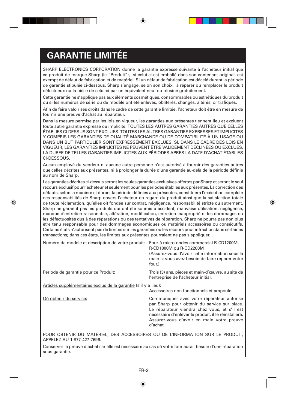 Garantie limitée | Sharp CD2200M User Manual | Page 33 / 92