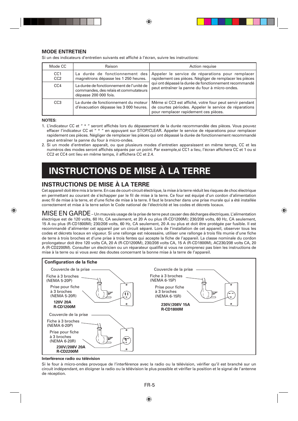 Instructions de mise à la terre, Mise en garde | Sharp CD2200M User Manual | Page 36 / 92