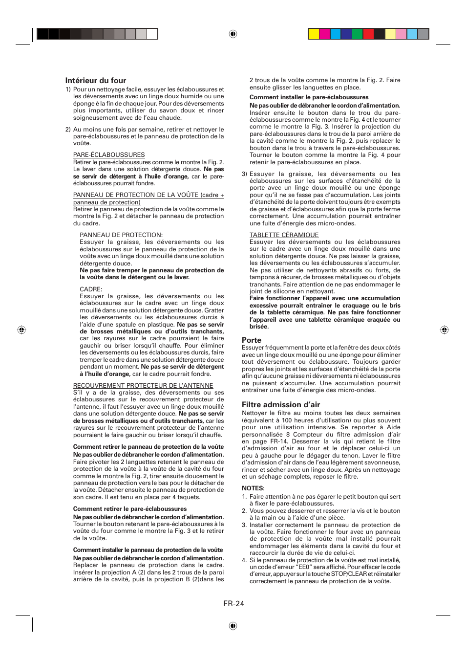 Fr-24 intérieur du four, Porte, Filtre admission d’air | Sharp CD2200M User Manual | Page 55 / 92