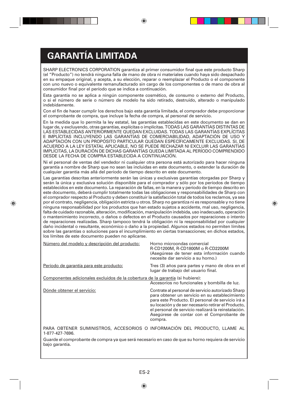 Garantía limitada | Sharp CD2200M User Manual | Page 63 / 92