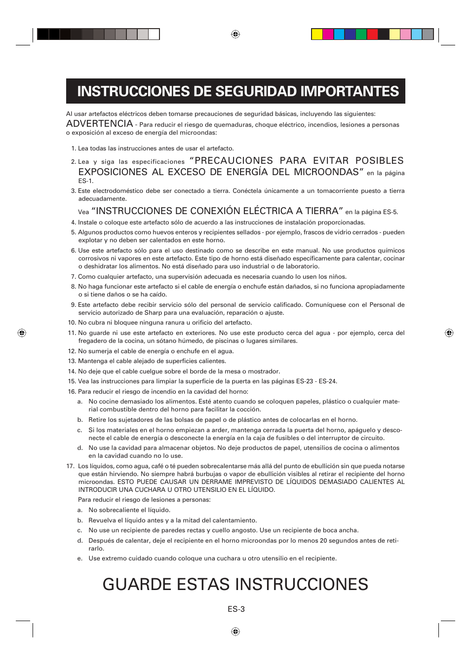 Guarde estas instrucciones, Instrucciones de seguridad importantes, Advertencia | Instrucciones de conexión eléctrica a tierra | Sharp CD2200M User Manual | Page 64 / 92