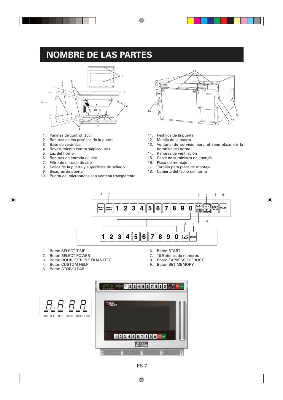 Nombre de las partes, Es-7 | Sharp CD2200M User Manual | Page 68 / 92