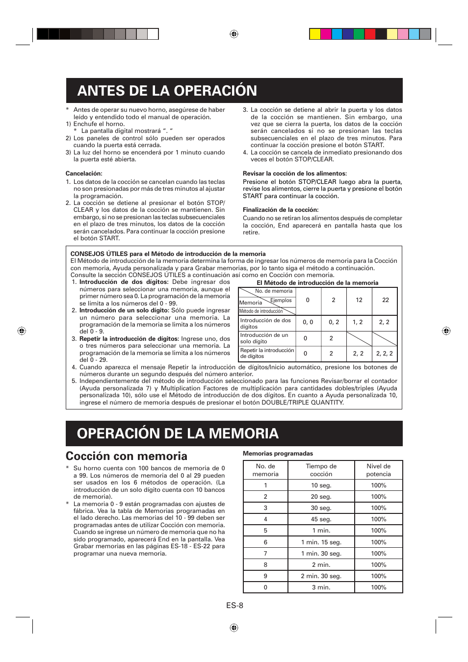 Antes de la operación, Es-8 | Sharp CD2200M User Manual | Page 69 / 92