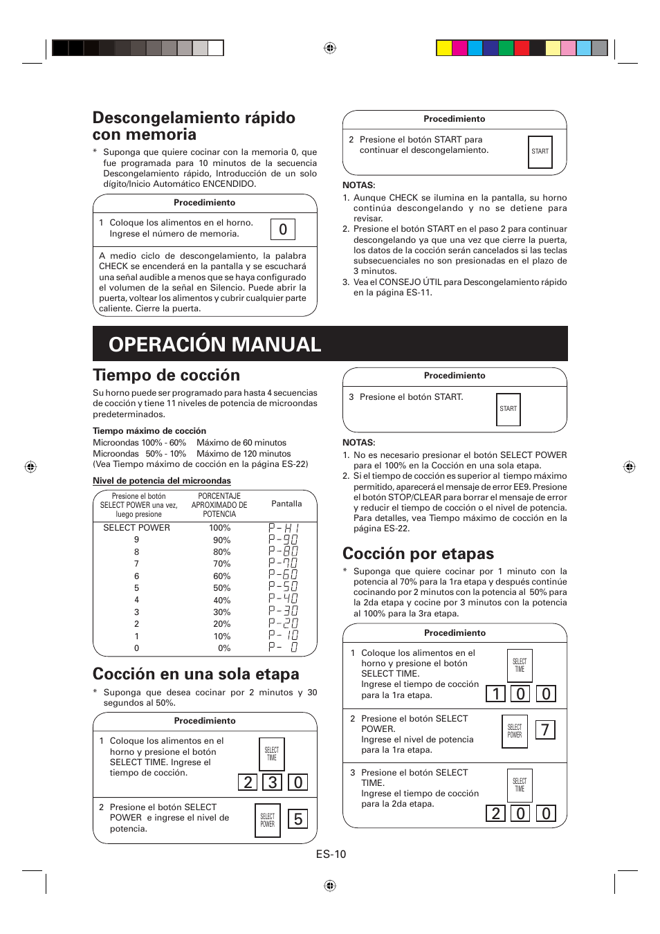 Operación manual, Tiempo de cocción, Cocción por etapas | Cocción en una sola etapa | Sharp CD2200M User Manual | Page 71 / 92