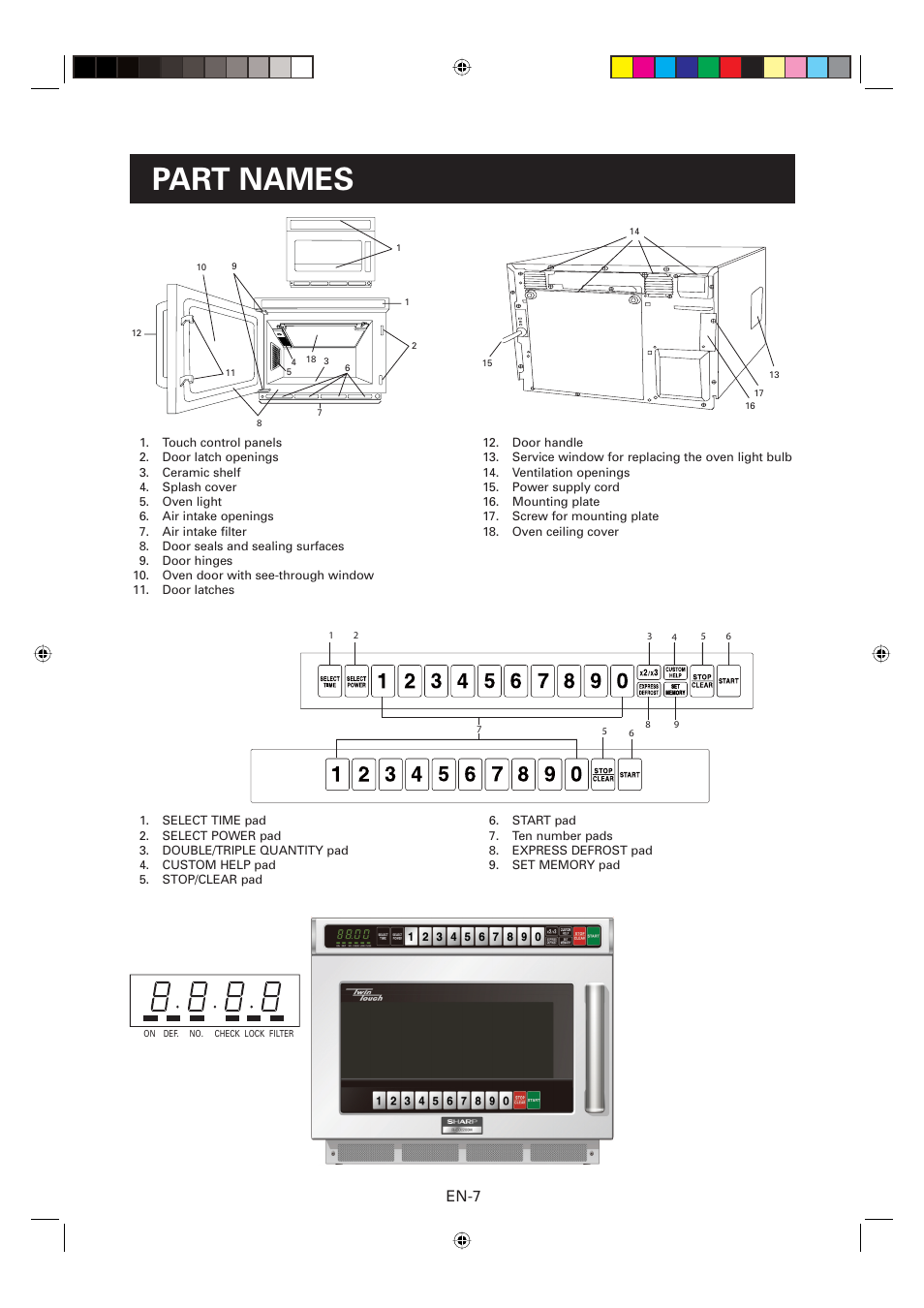 Part names, En-7 | Sharp CD2200M User Manual | Page 8 / 92