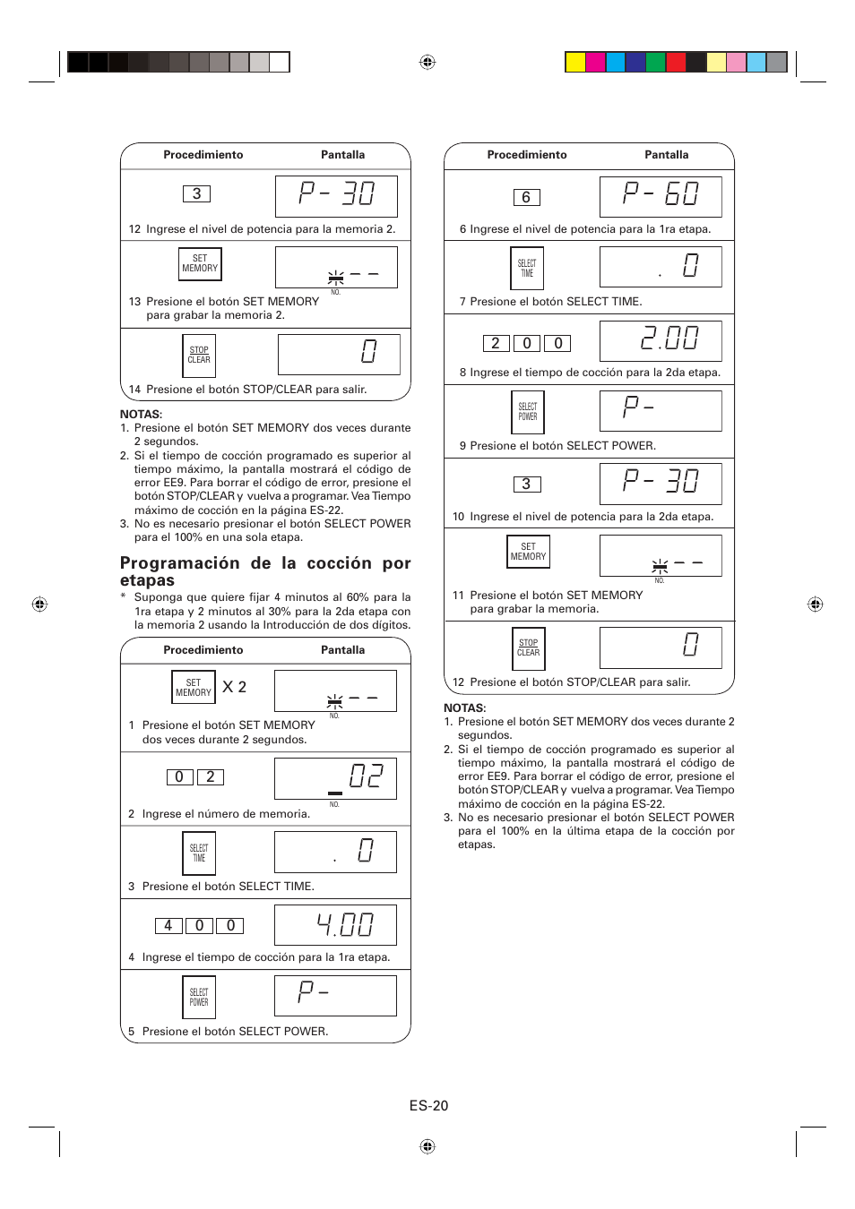 Programación de la cocción por etapas, Es-20 | Sharp CD2200M User Manual | Page 81 / 92