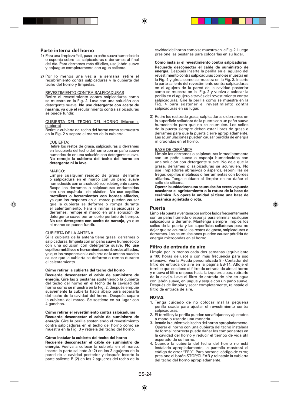 Es-24 parte interna del horno, Puerta, Filtro de entrada de aire | Sharp CD2200M User Manual | Page 85 / 92