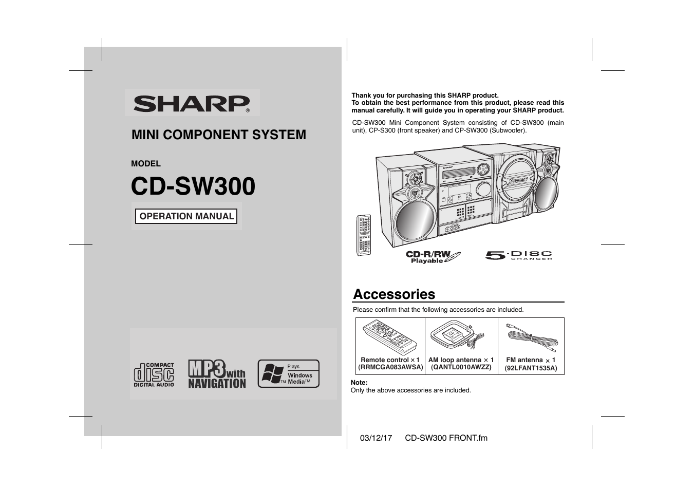 Sharp CD-SW300 User Manual | 44 pages