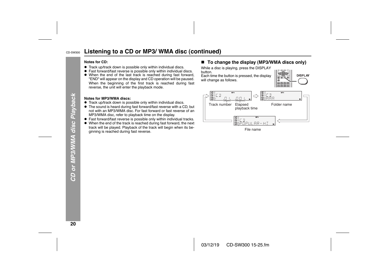 Sharp CD-SW300 User Manual | Page 20 / 44