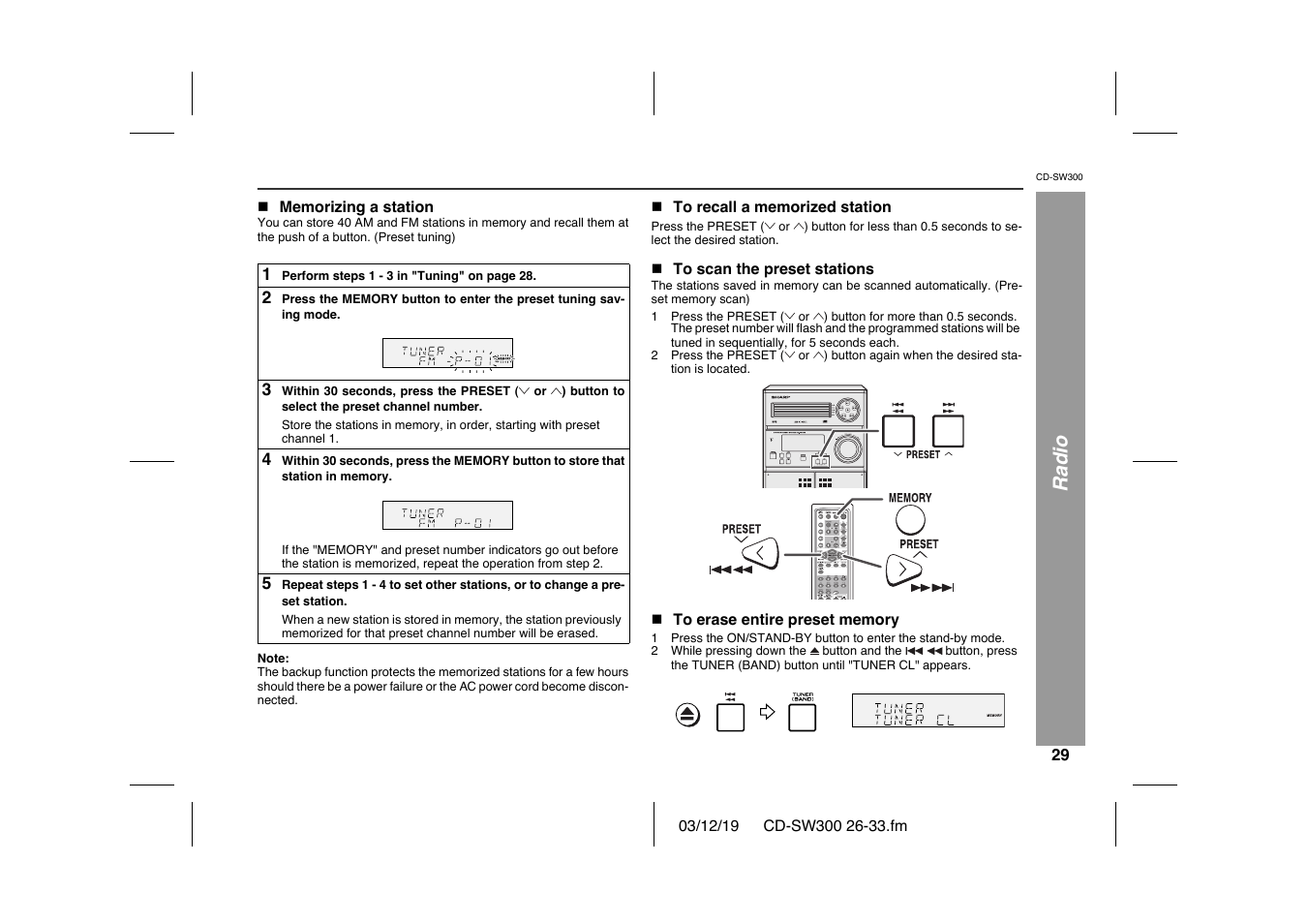 Radio | Sharp CD-SW300 User Manual | Page 29 / 44