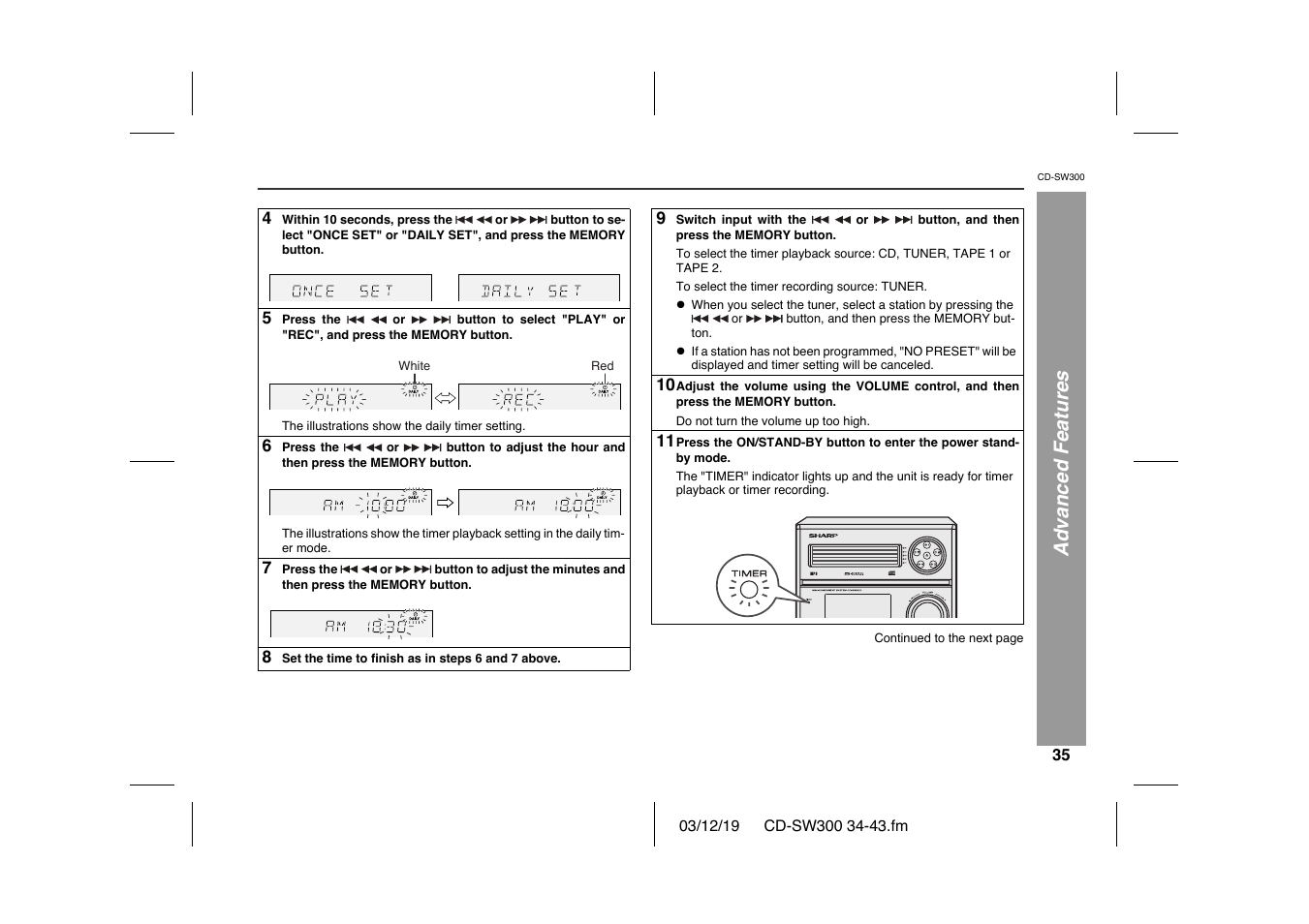 Advanced features | Sharp CD-SW300 User Manual | Page 35 / 44