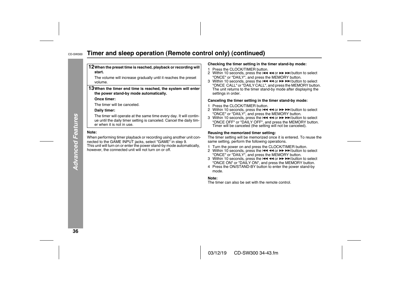 Sharp CD-SW300 User Manual | Page 36 / 44