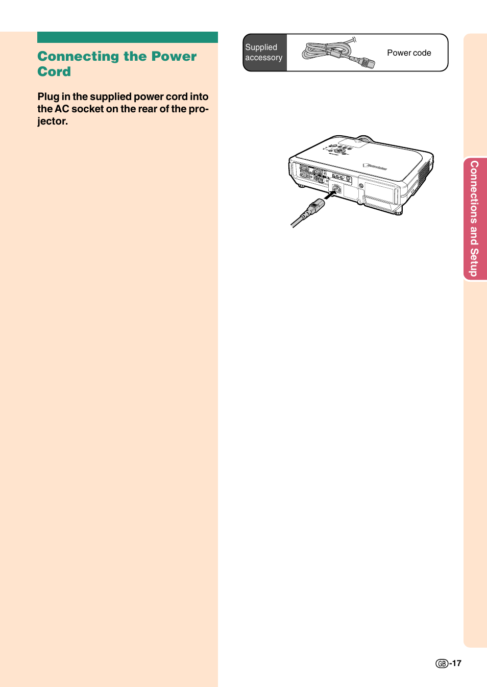 Connecting the power cord | Sharp Notevision PG-C45S User Manual | Page 21 / 106