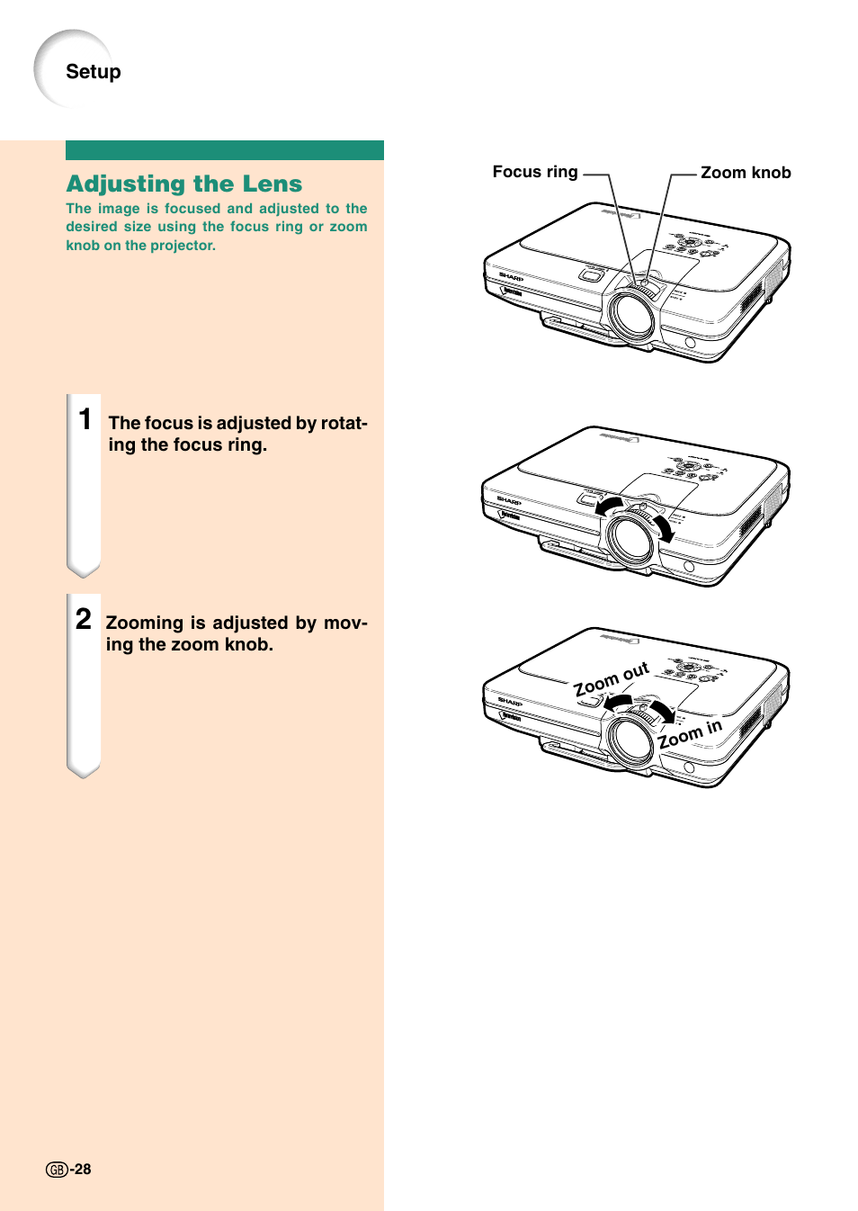 Adjusting the lens | Sharp Notevision PG-C45S User Manual | Page 32 / 106