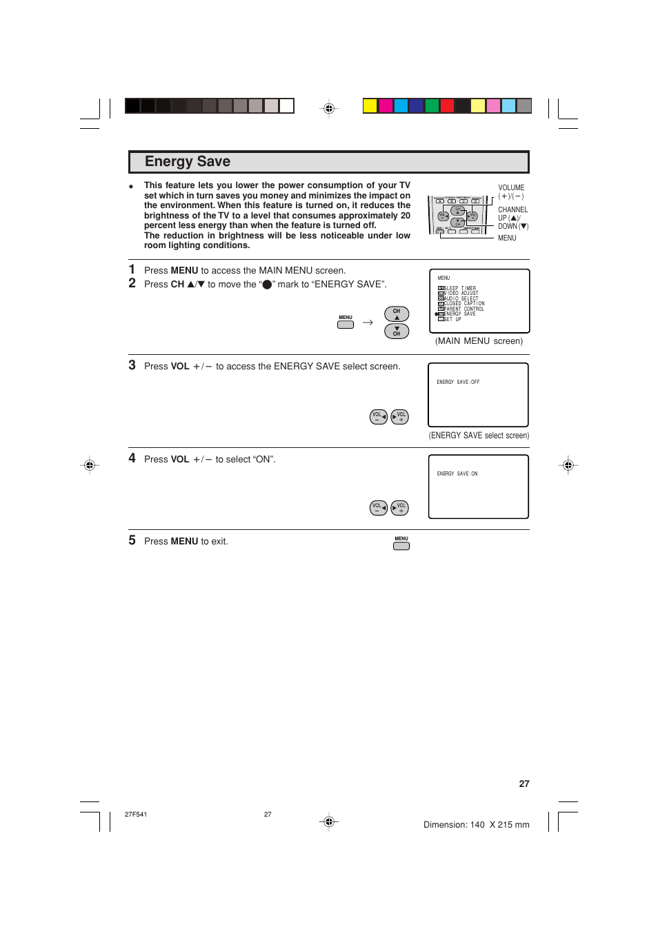 Energy save | Sharp 27F641 User Manual | Page 27 / 60