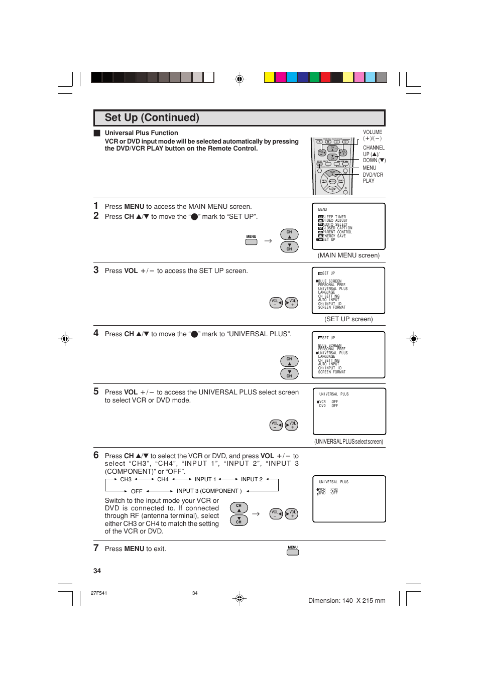 Set up (continued) | Sharp 27F641 User Manual | Page 34 / 60