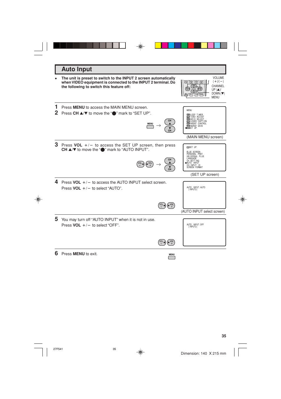 Auto input | Sharp 27F641 User Manual | Page 35 / 60