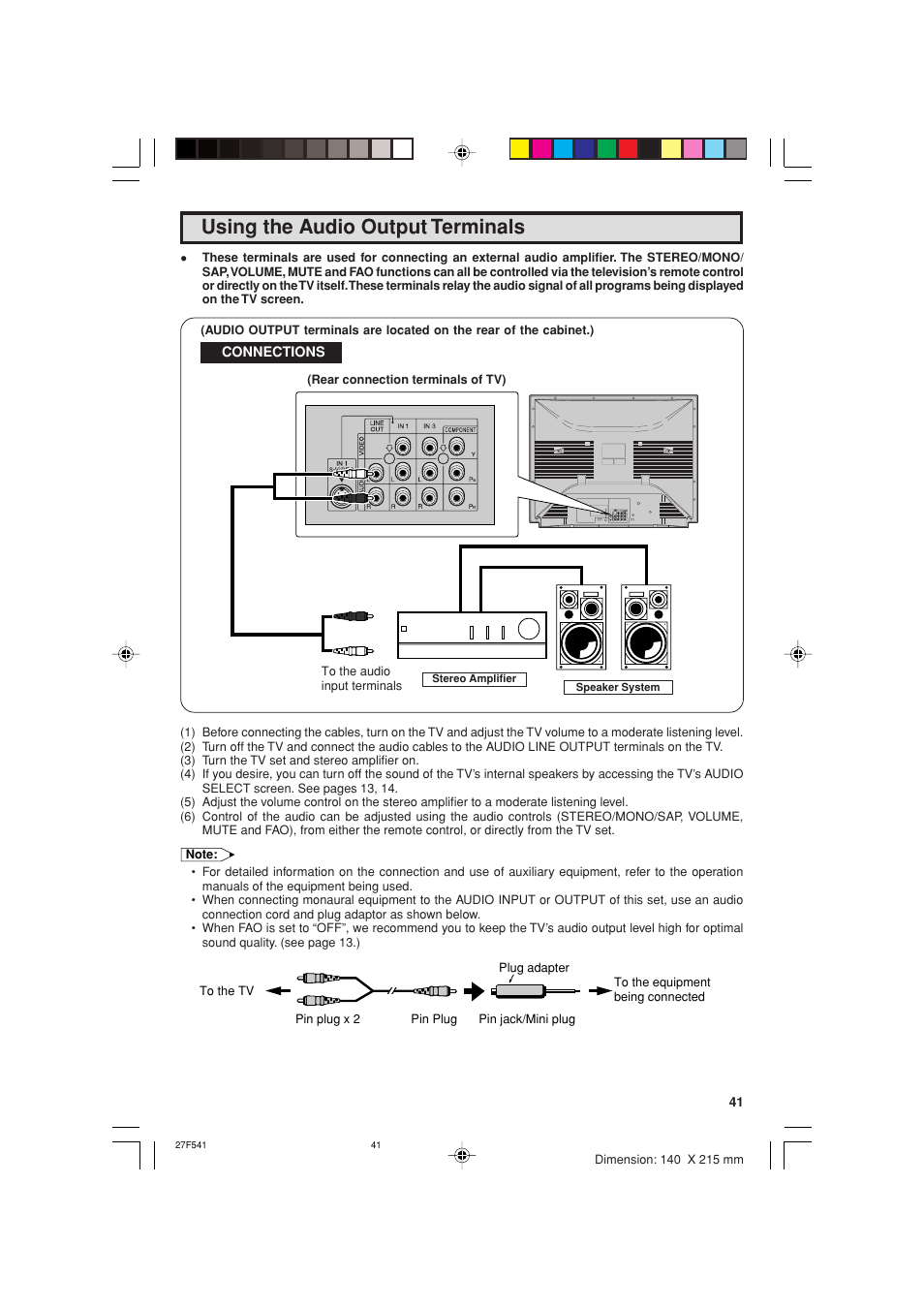 Using the audio output terminals | Sharp 27F641 User Manual | Page 41 / 60