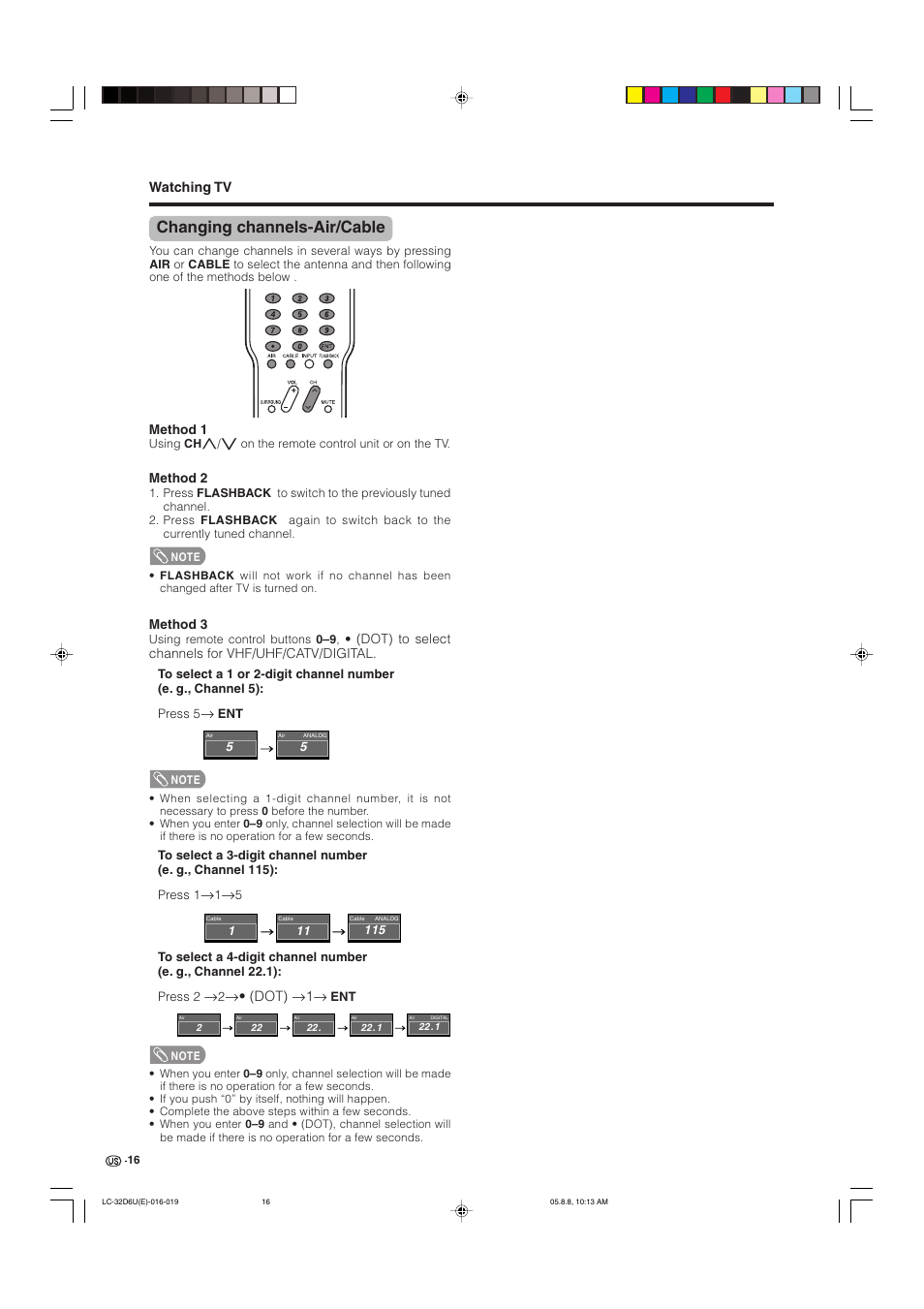 Changing channels-air/cable | Sharp Aquos LC 32D6U User Manual | Page 17 / 61