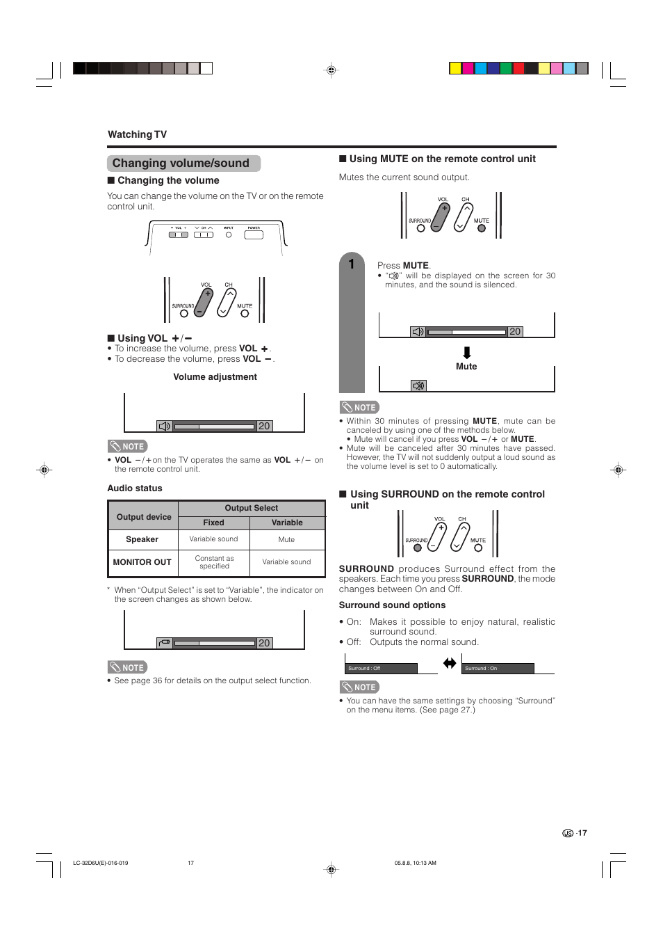 Changing volume/sound | Sharp Aquos LC 32D6U User Manual | Page 18 / 61