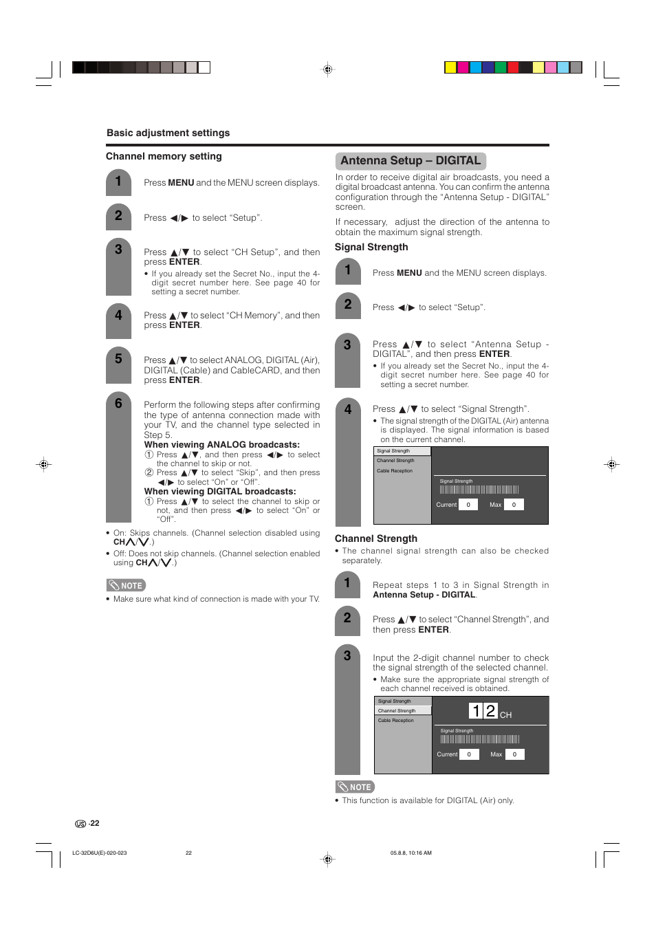 Antenna setup – digital | Sharp Aquos LC 32D6U User Manual | Page 23 / 61