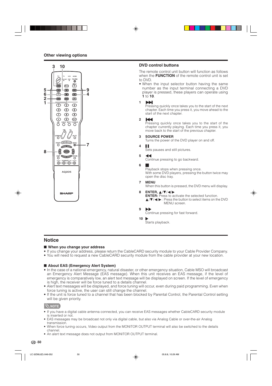 Notice | Sharp Aquos LC 32D6U User Manual | Page 51 / 61