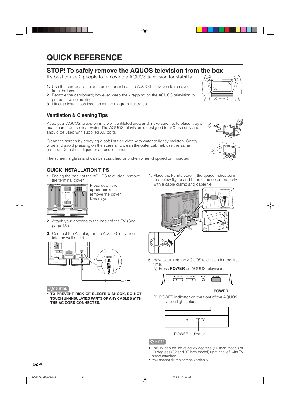 Quick reference | Sharp Aquos LC 32D6U User Manual | Page 7 / 61