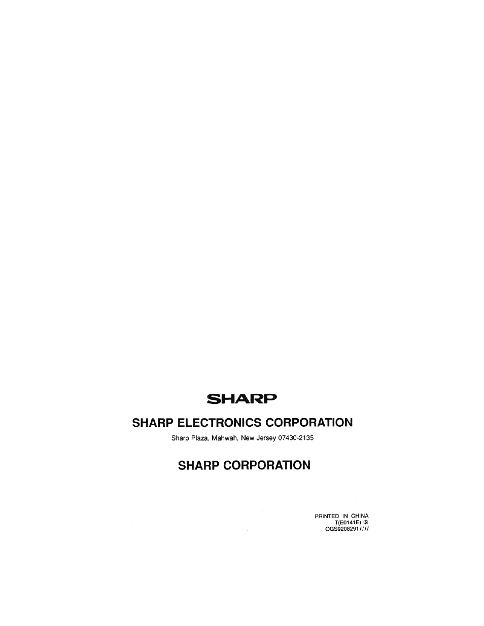 Sharp electronics corporation, Sharp corporation | Sharp cs-2850 User Manual | Page 31 / 31