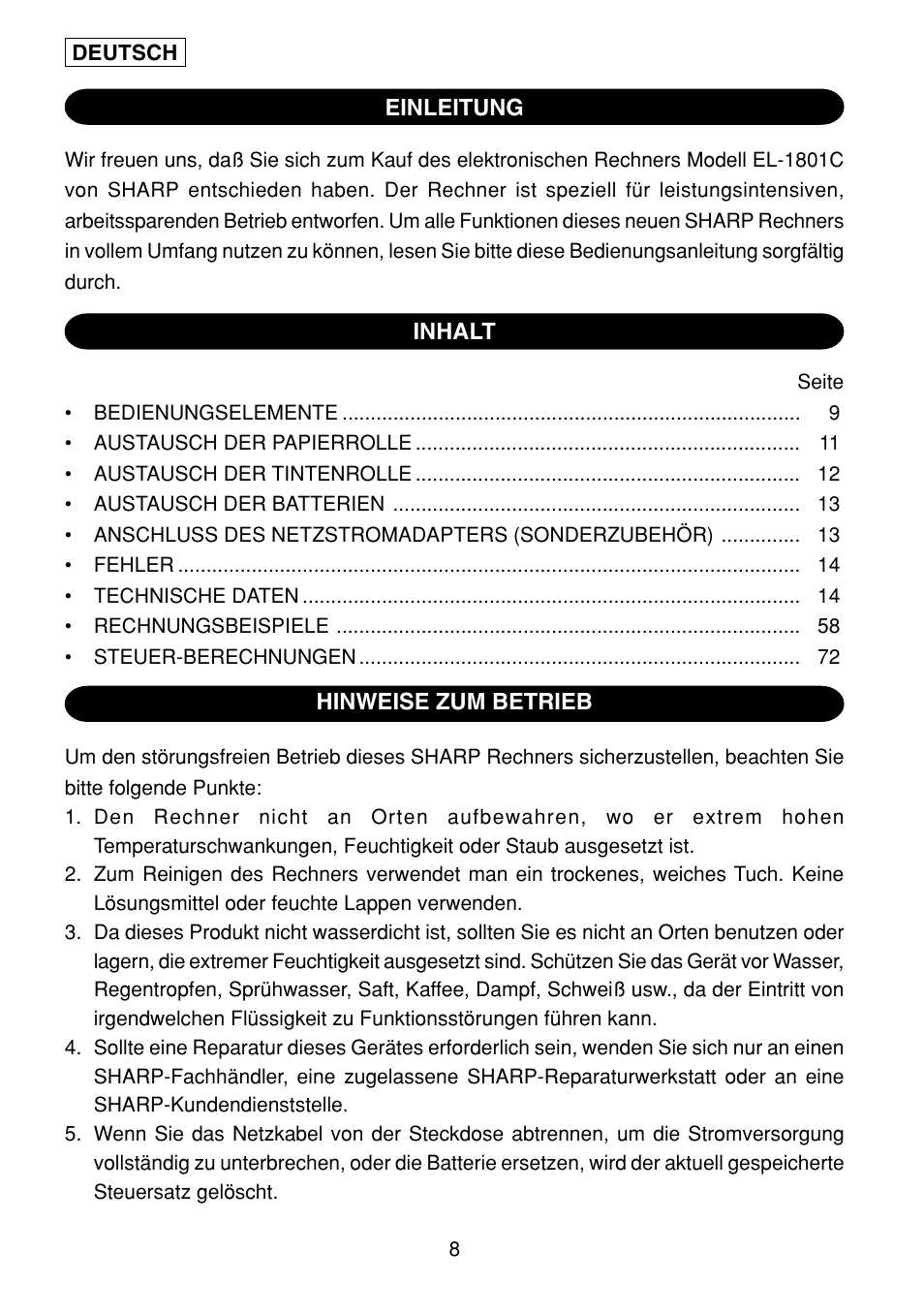 Sharp EL-1801C User Manual | Page 10 / 79