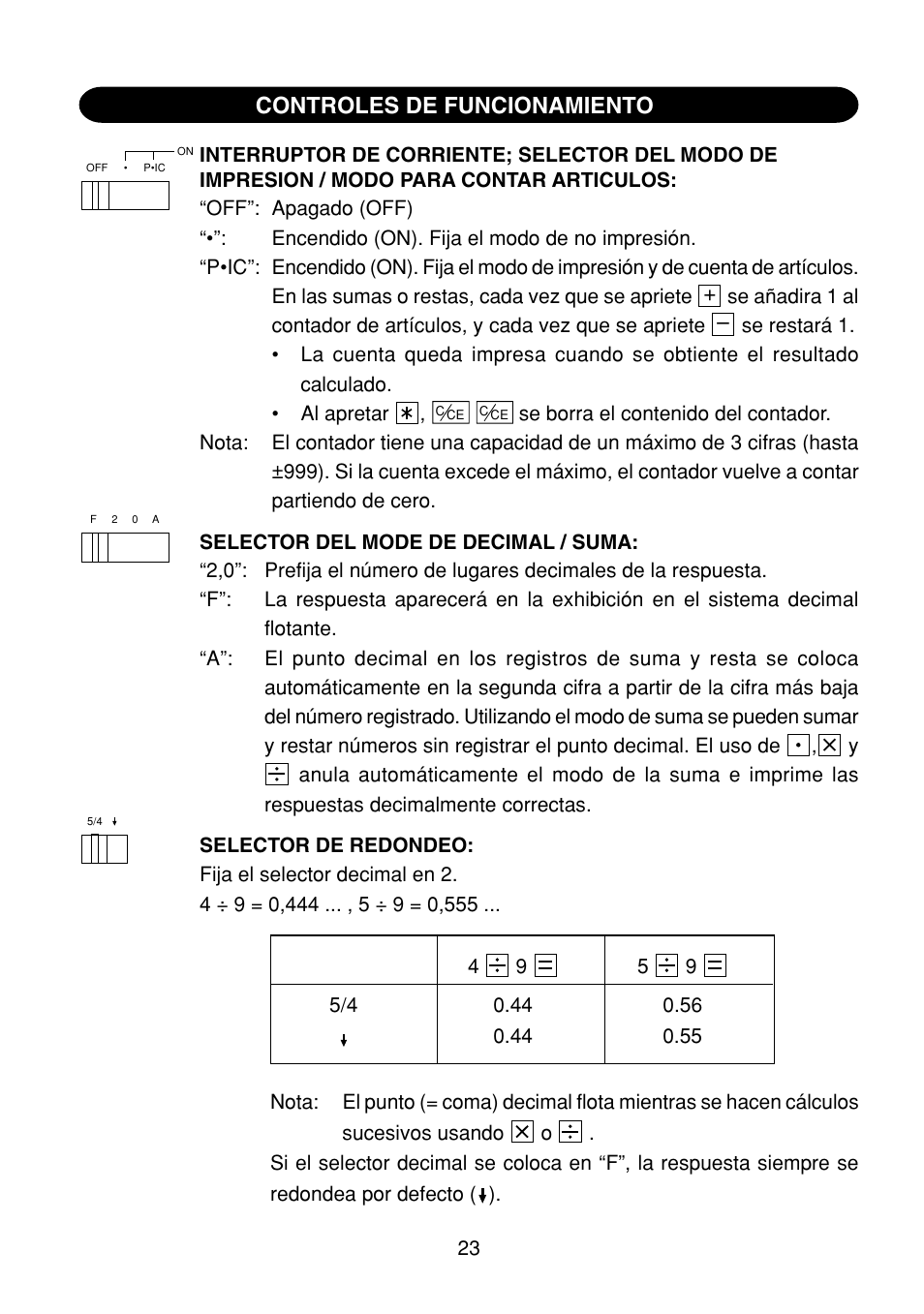 Controles de funcionamiento | Sharp EL-1801C User Manual | Page 25 / 79