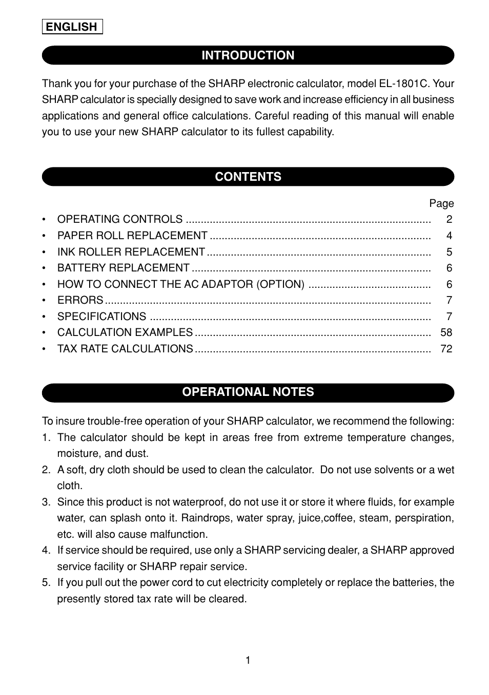 Sharp EL-1801C User Manual | Page 3 / 79