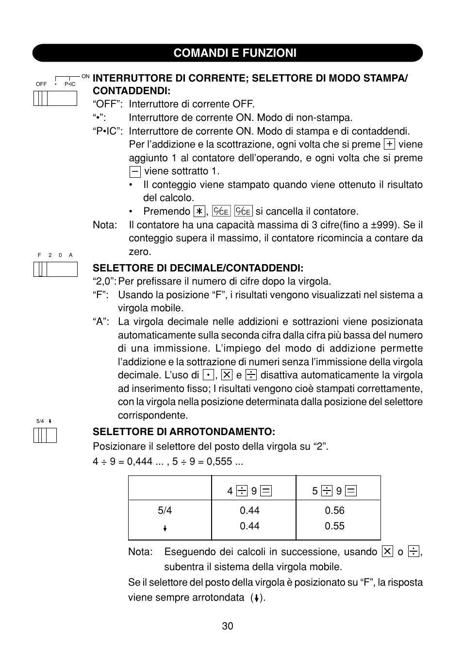 Comandi e funzioni | Sharp EL-1801C User Manual | Page 32 / 79