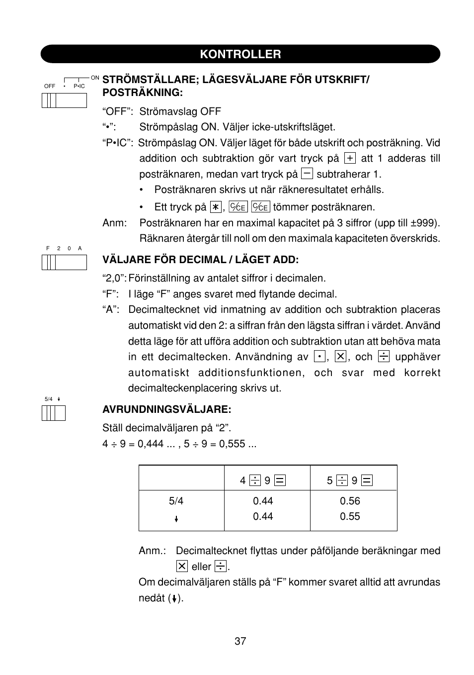 Kontroller | Sharp EL-1801C User Manual | Page 39 / 79