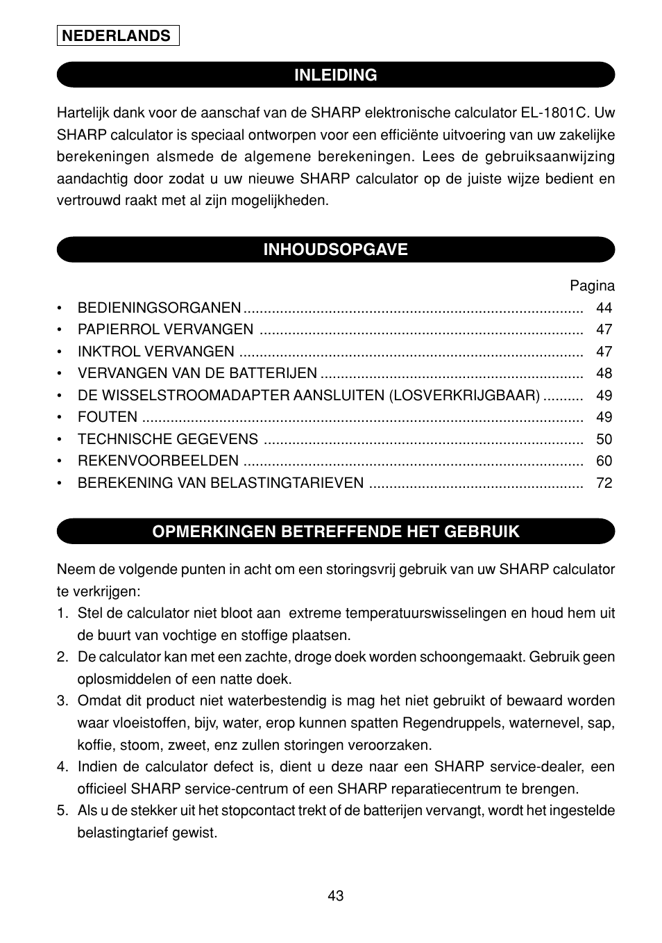 Sharp EL-1801C User Manual | Page 45 / 79