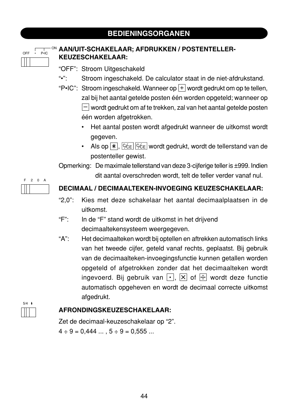 Bedieningsorganen | Sharp EL-1801C User Manual | Page 46 / 79