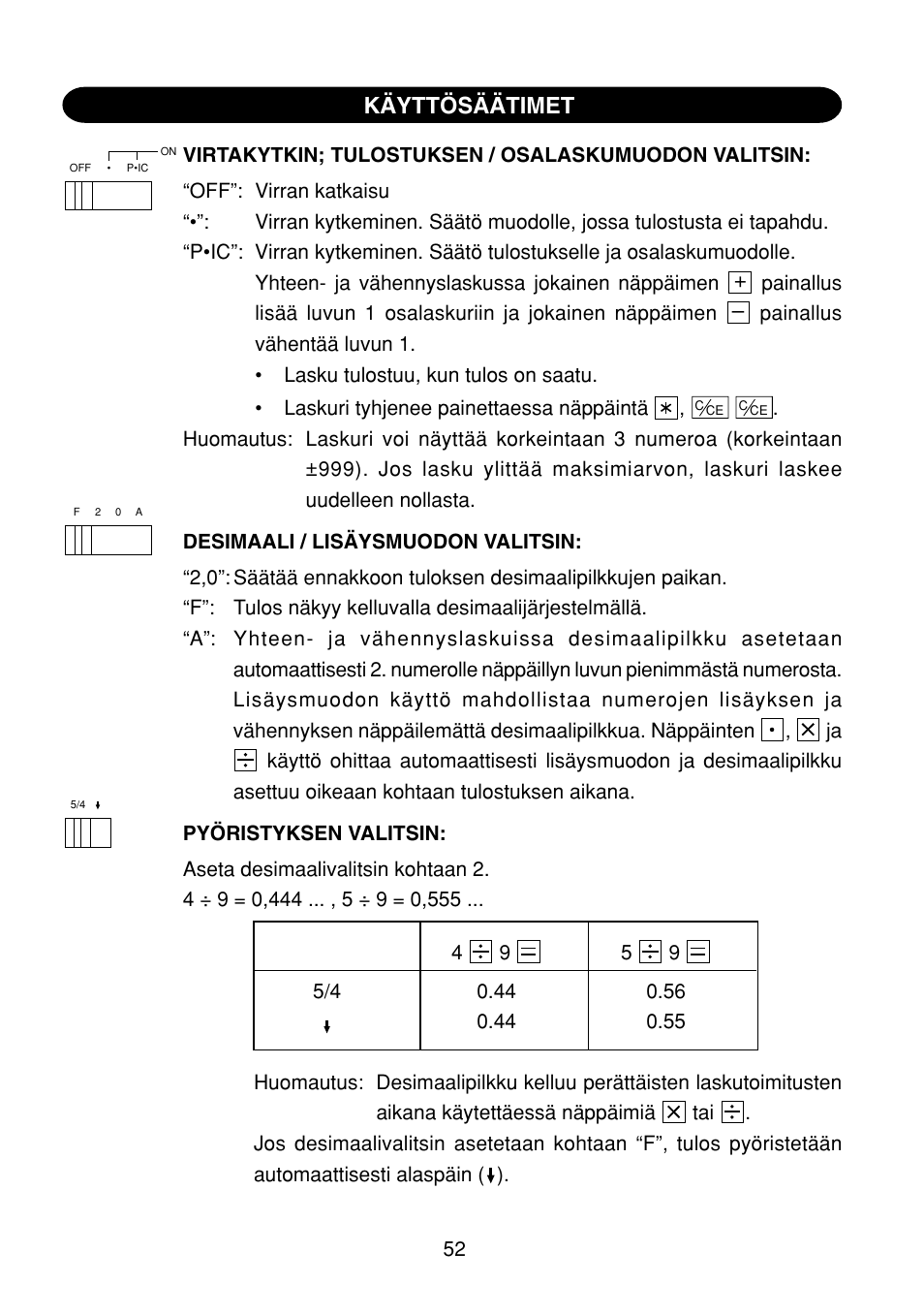 Käyttösäätimet | Sharp EL-1801C User Manual | Page 54 / 79