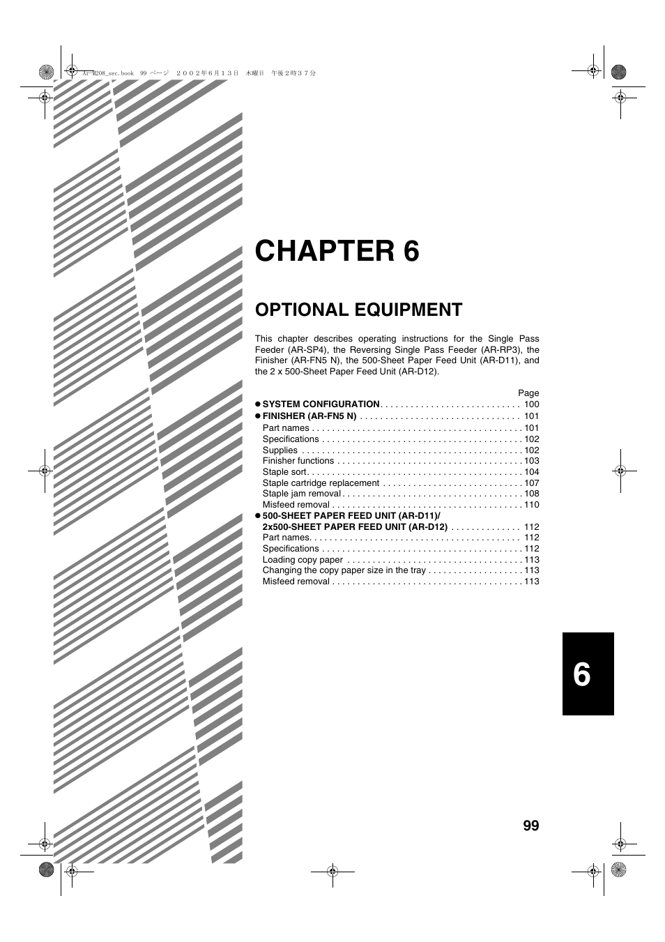 Chapter 6, Optional equipment | Sharp T FOUND AR-M208 User Manual | Page 101 / 128