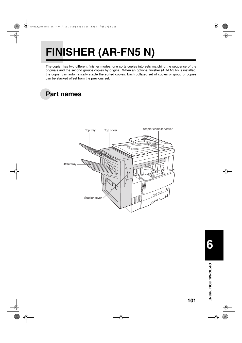 Finisher (ar-fn5 n), Part names | Sharp T FOUND AR-M208 User Manual | Page 103 / 128