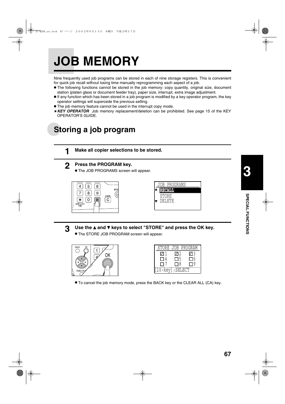 Storing a job program | Sharp T FOUND AR-M208 User Manual | Page 69 / 128