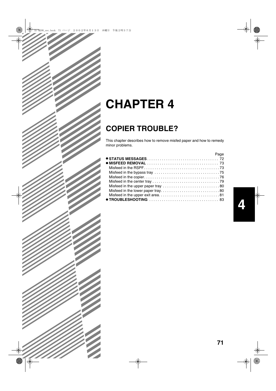 Chapter 4, Copier trouble | Sharp T FOUND AR-M208 User Manual | Page 73 / 128