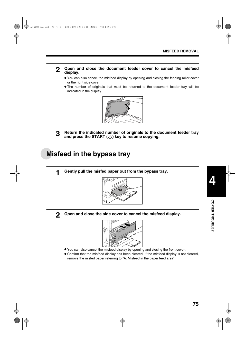 Misfeed in the bypass tray | Sharp T FOUND AR-M208 User Manual | Page 77 / 128
