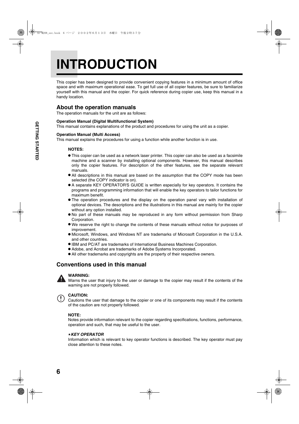 Introduction, About the operation manuals, Conventions used in this manual | Sharp T FOUND AR-M208 User Manual | Page 8 / 128