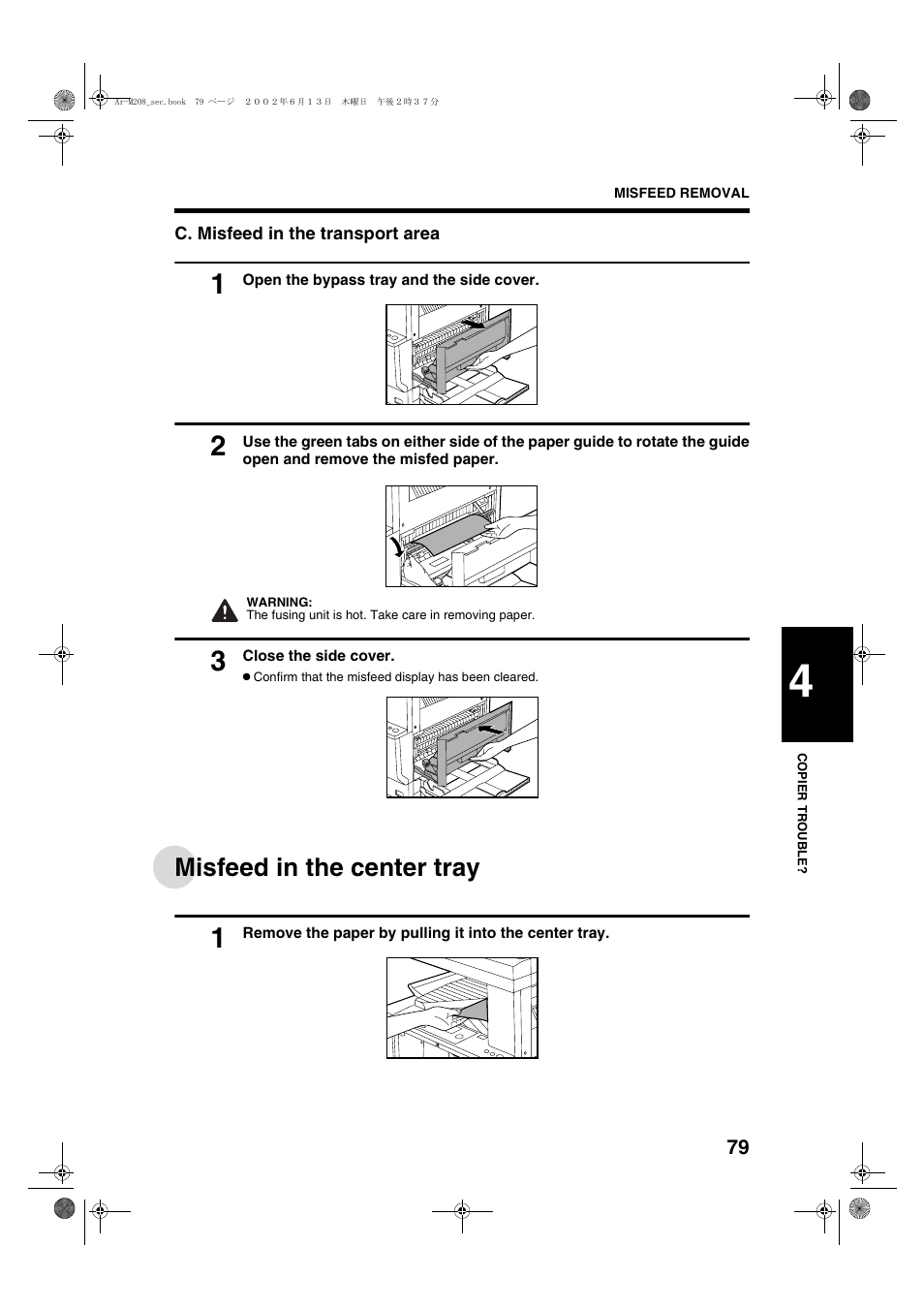 Misfeed in the center tray | Sharp T FOUND AR-M208 User Manual | Page 81 / 128
