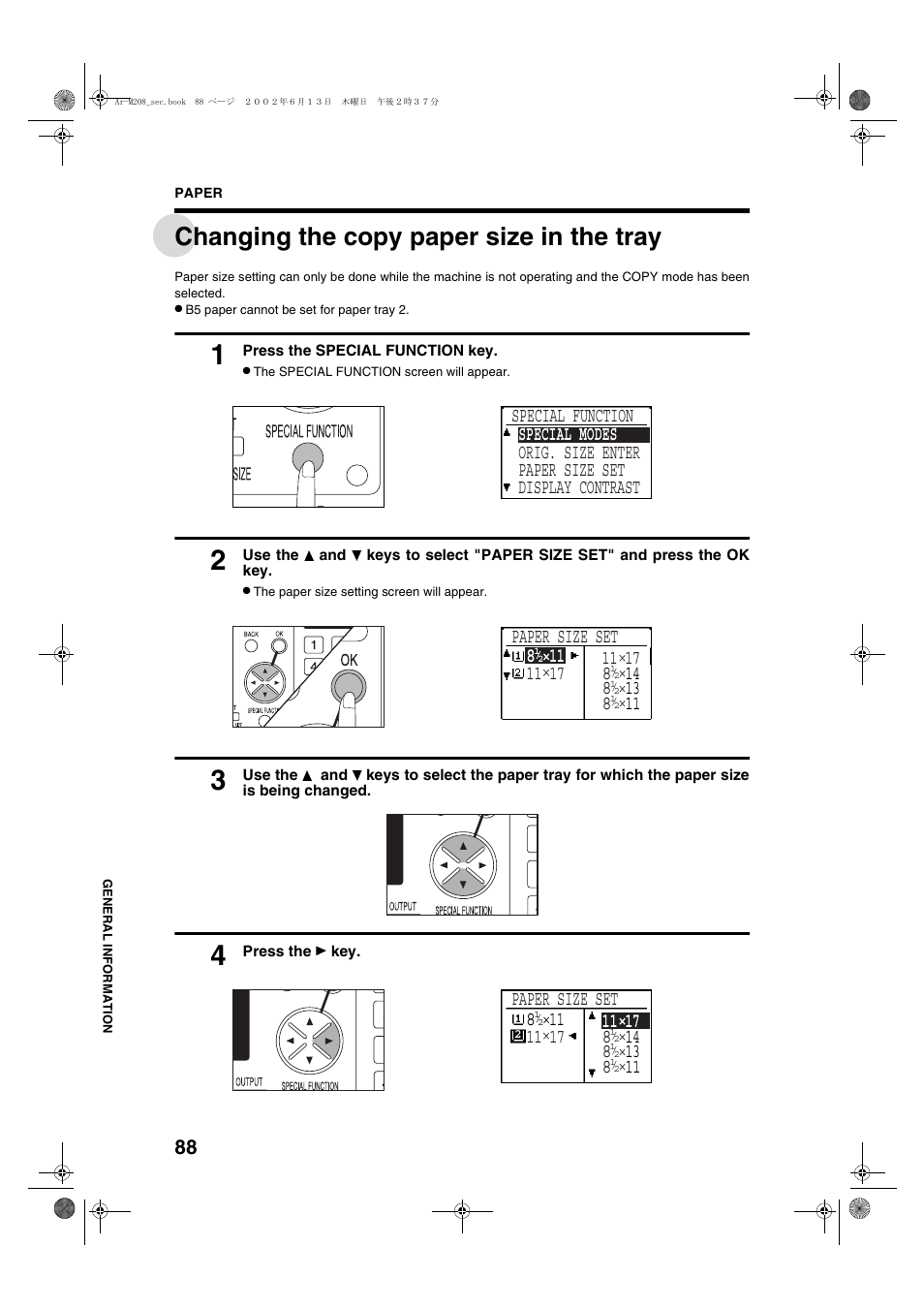 Changing the copy paper size in the tray, Paper size set | Sharp T FOUND AR-M208 User Manual | Page 90 / 128