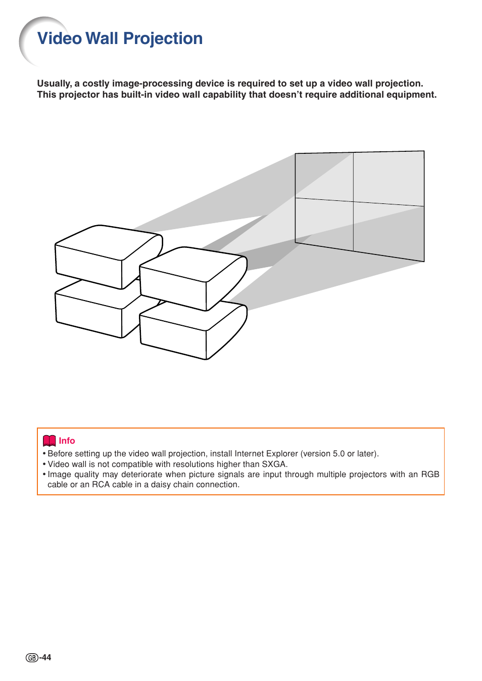 Video wall projection | Sharp XG-P610X User Manual | Page 44 / 59