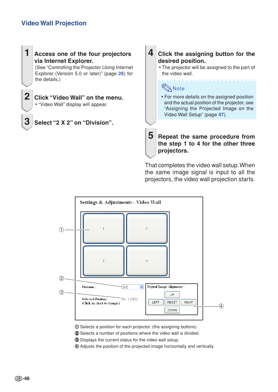 Video wall projection | Sharp XG-P610X User Manual | Page 46 / 59