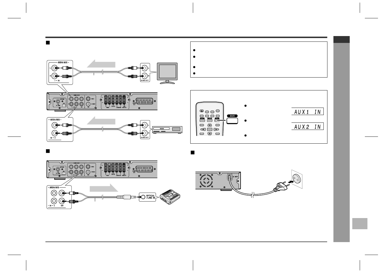 Sys tem connec tions, Audio connection to tv or vcr, Audio connection to other equipment | Connecting the ac power lead, E-14 | Sharp HT-CN400DVH User Manual | Page 21 / 61