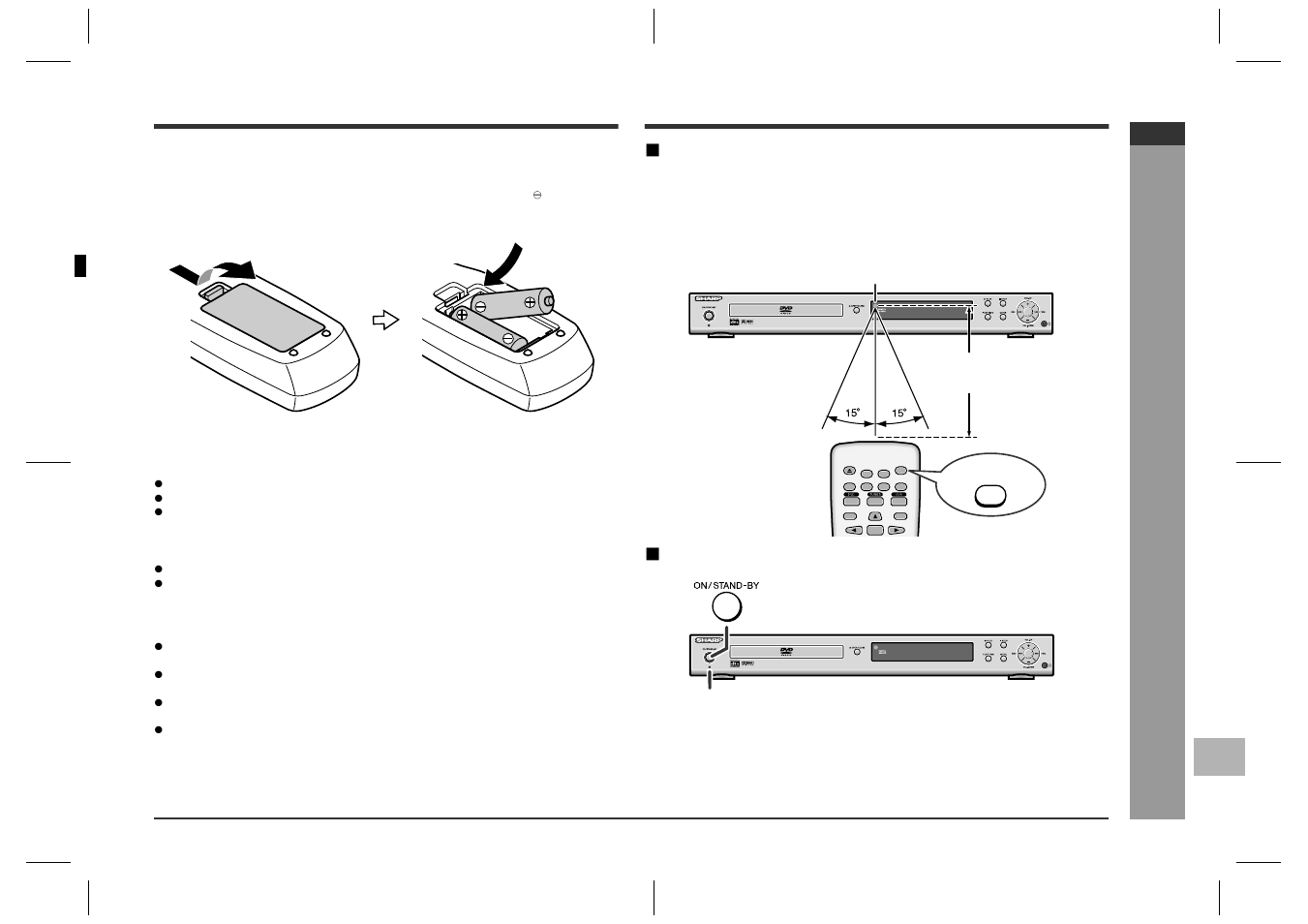 Battery installation, Turning the power on, Test of the remote control | Sharp HT-CN400DVH User Manual | Page 23 / 61