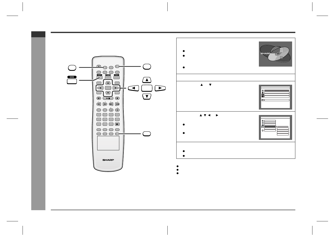 Changing the setup menu, E-17, Cha nging the s e tup me n u | Sharp HT-CN400DVH User Manual | Page 24 / 61